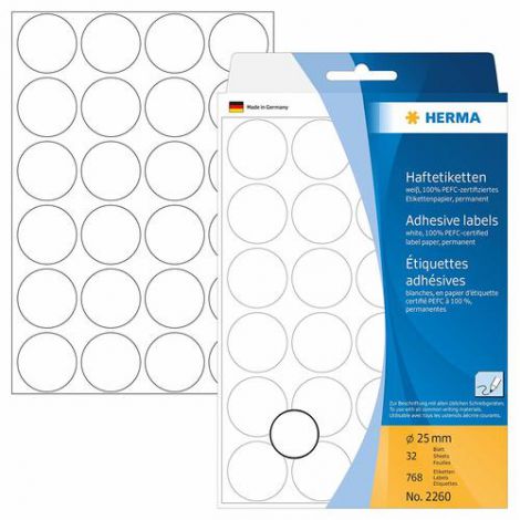 Etykiety samoprzylepne Herma okrągłe kropki 25mm białe
